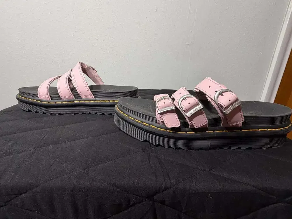 Dr. Martens Blaire Slide Leather Sandals in Pastel Pink